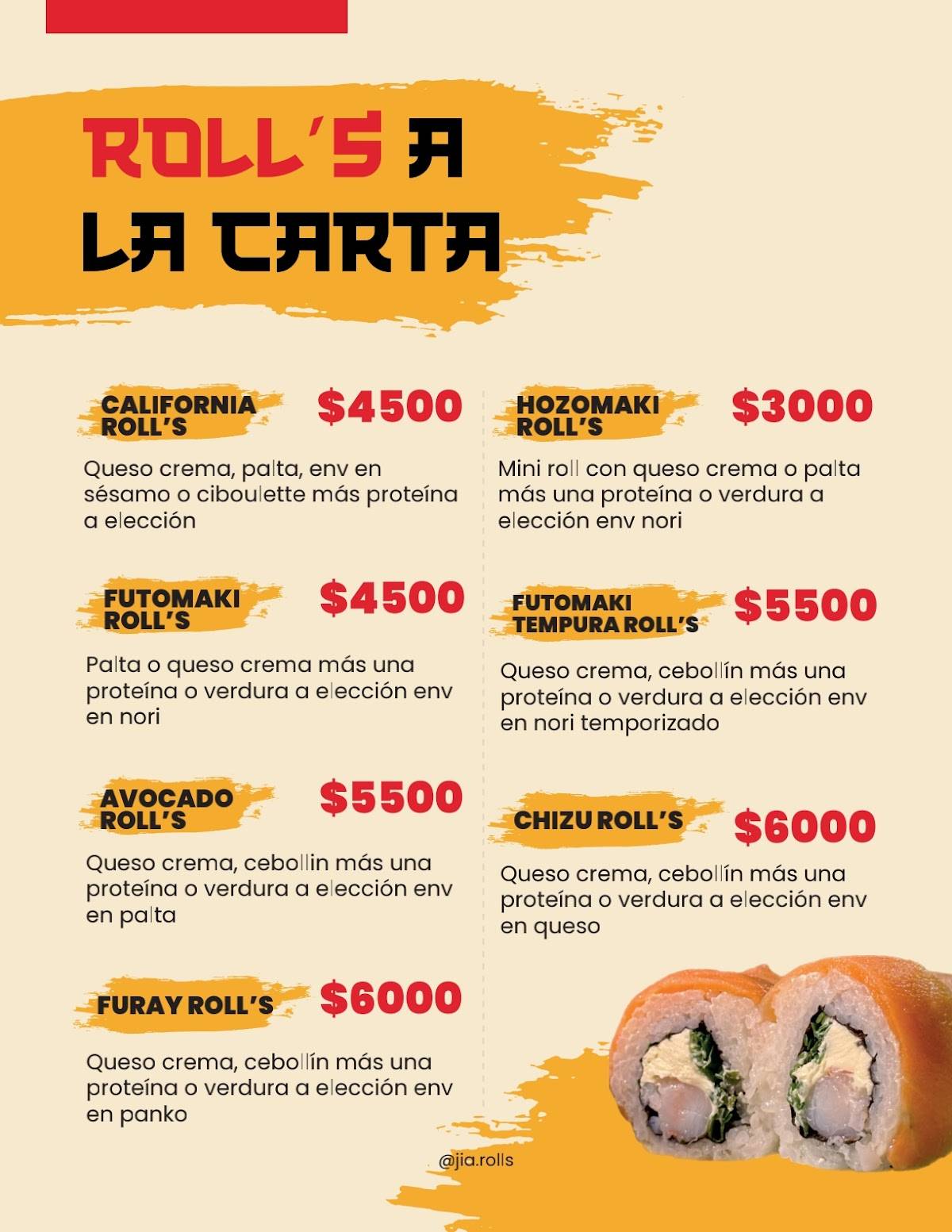 JIA ROLL´S меню