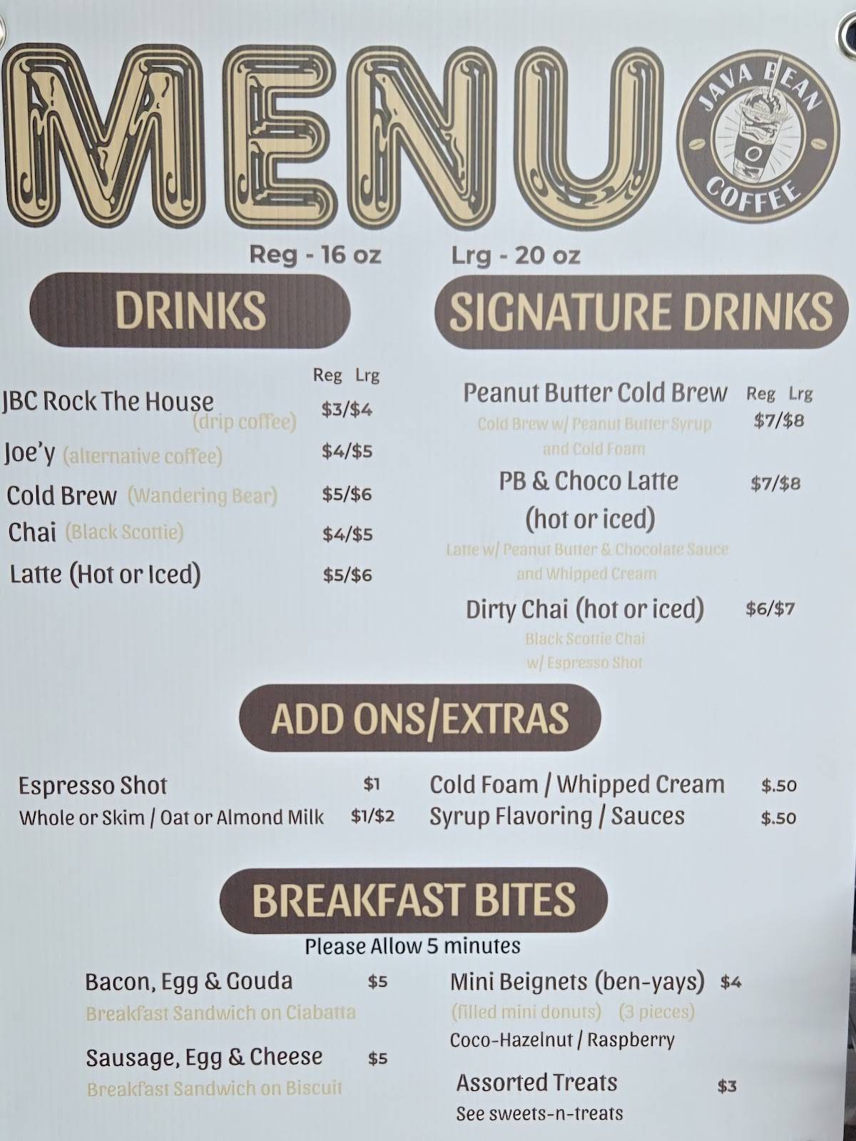 Java Bean Coffee меню