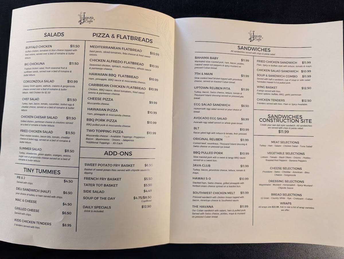 Java Cafe меню