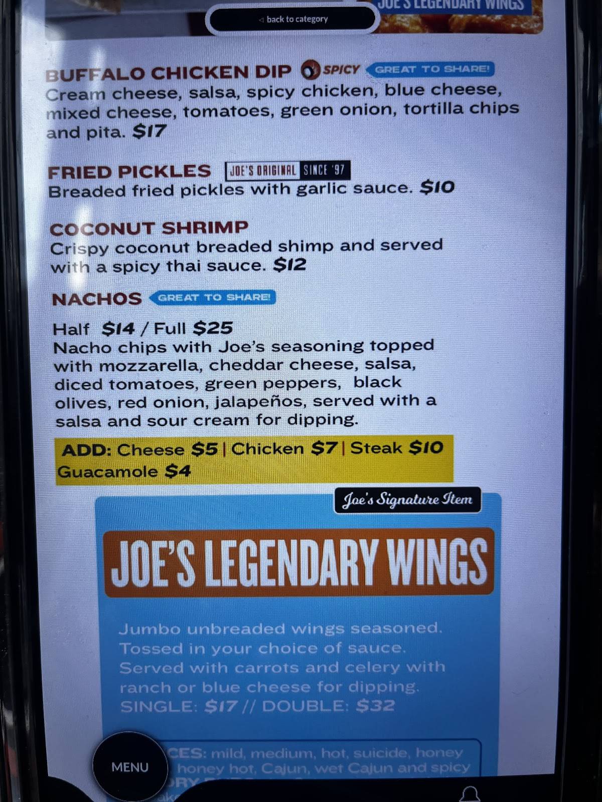 Joe Dog's Hamilton меню