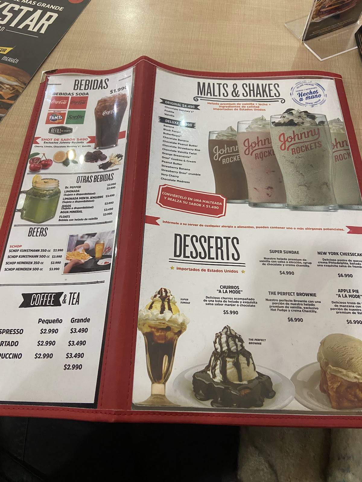 Johnny Rockets меню