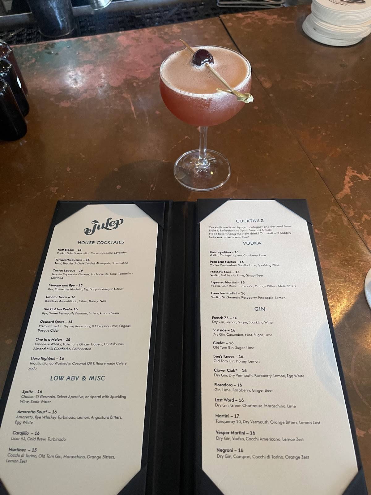 Julep меню