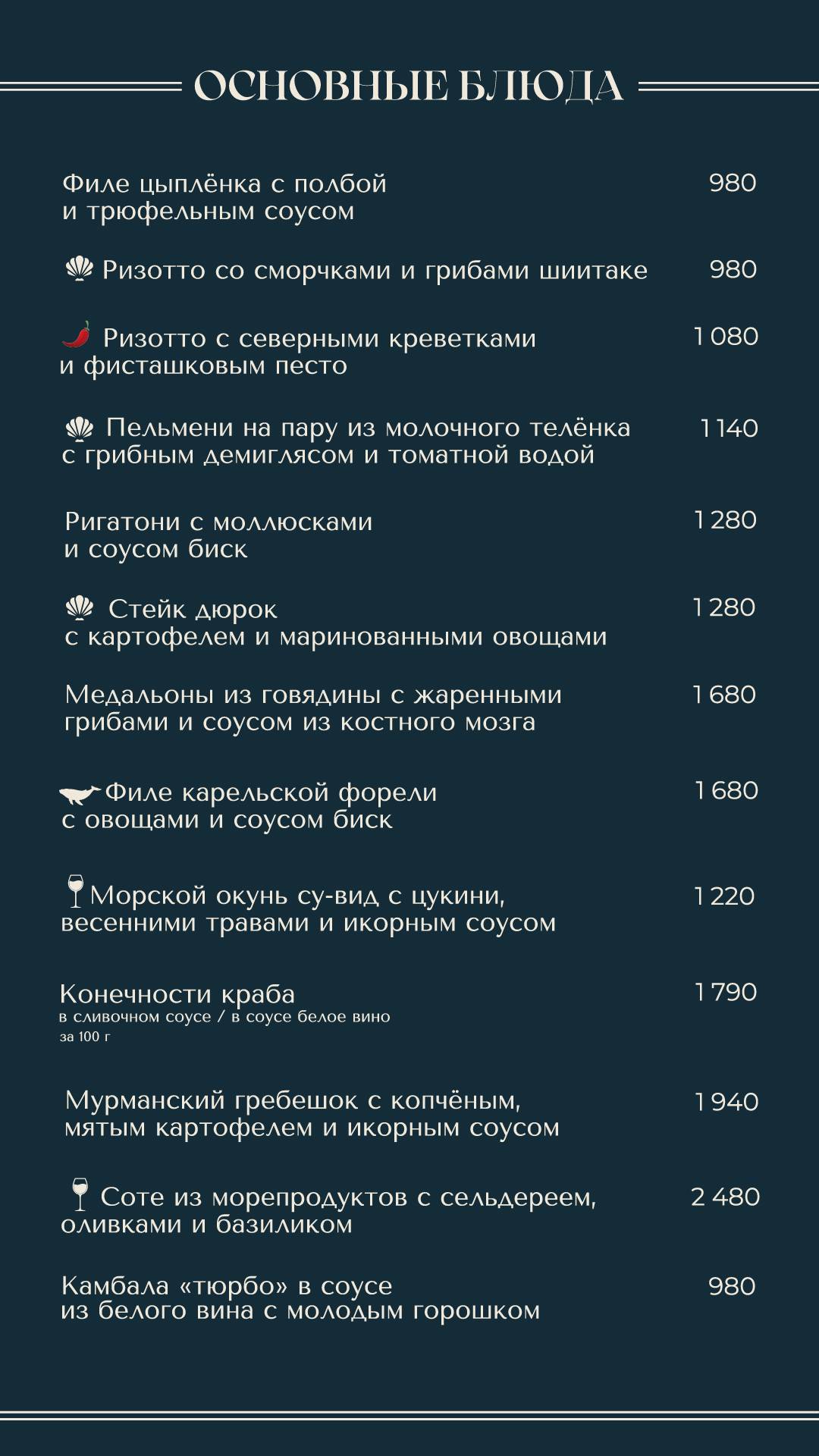Кашалот меню
