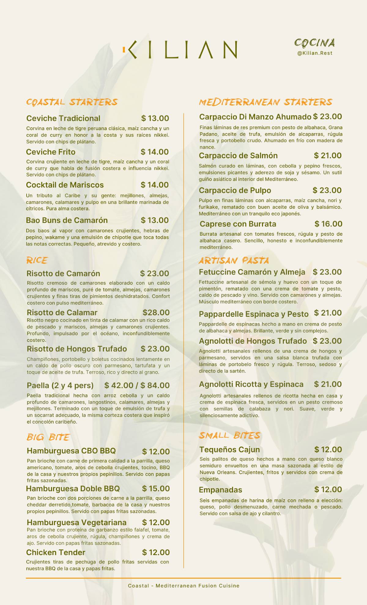 KILIAN Restaurant меню