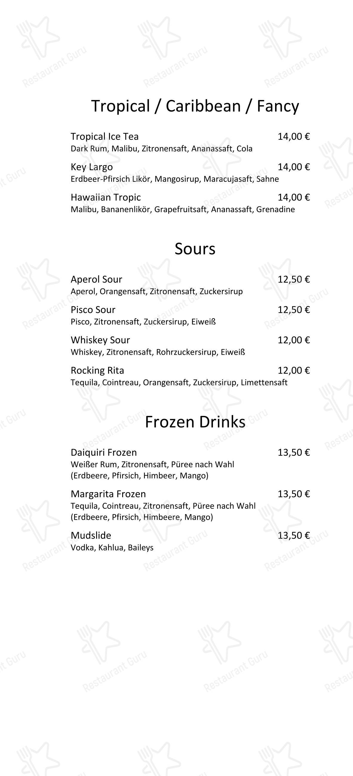 Меню паба и бара Kamin Bar - Меню