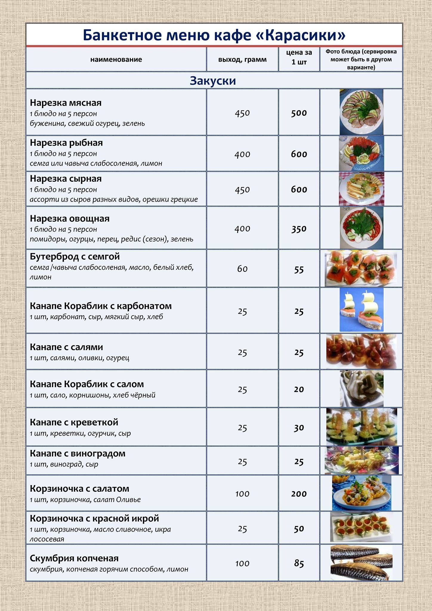 Карасики меню