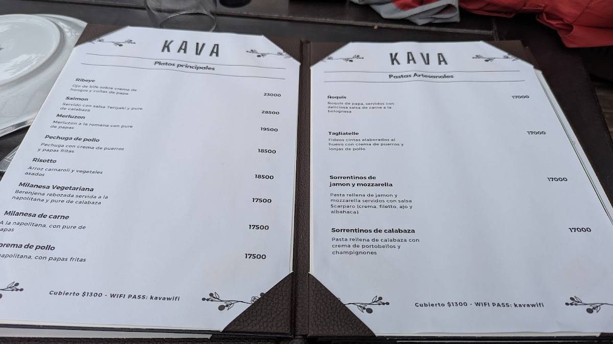 Kava меню