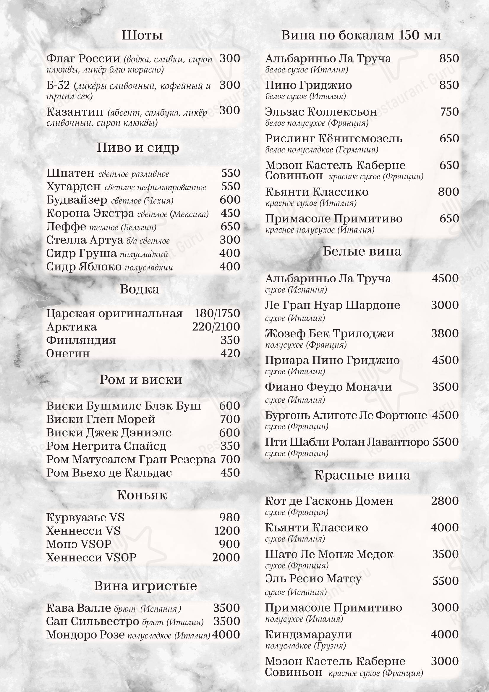 Меню ресторана Келарская набережная