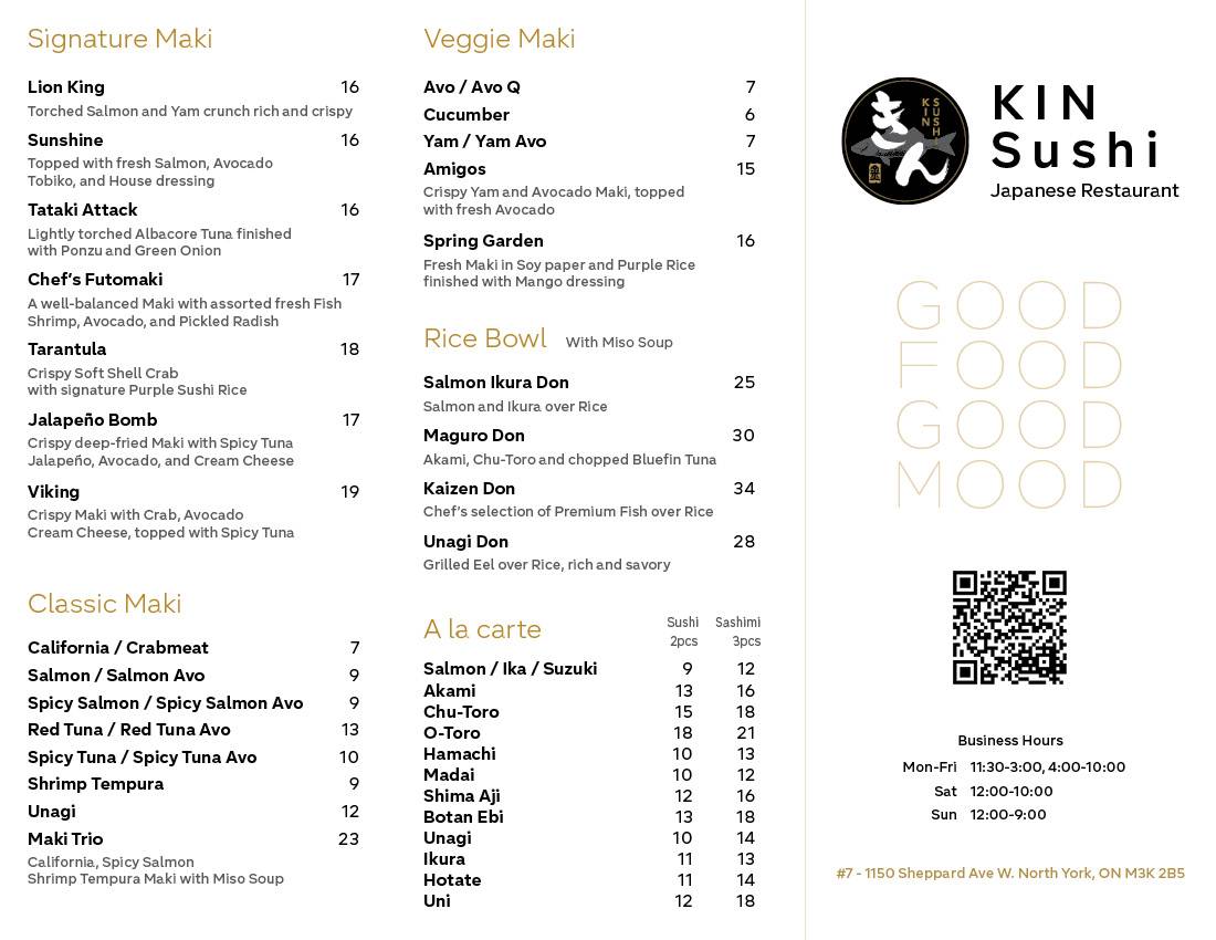 Kin Sushi - North York меню