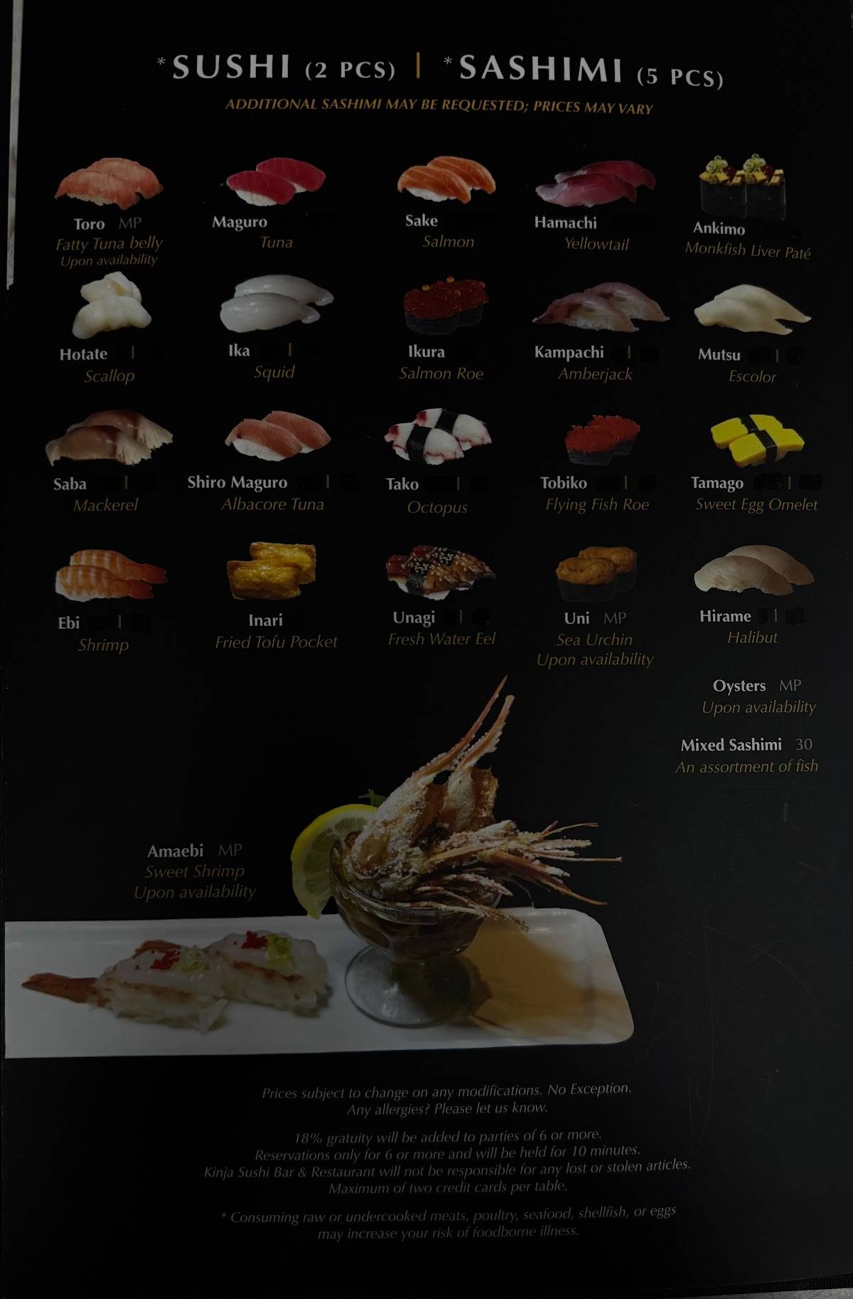 Kinja Sushi меню