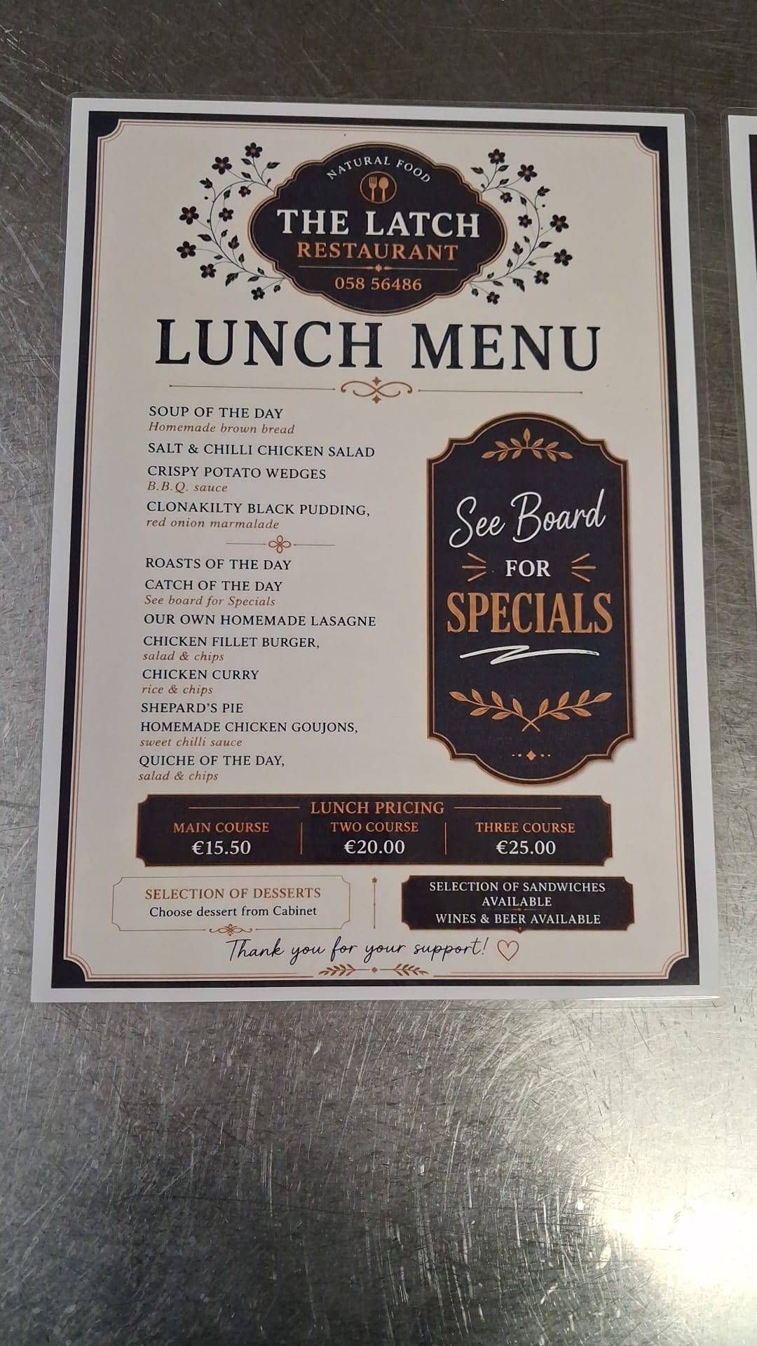 Latch Restaurant меню