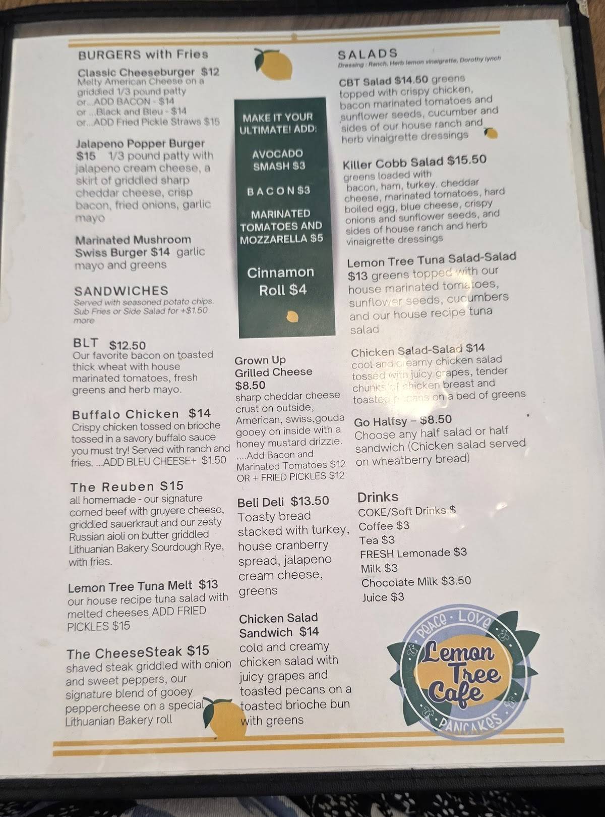 Lemon Tree Cafe меню