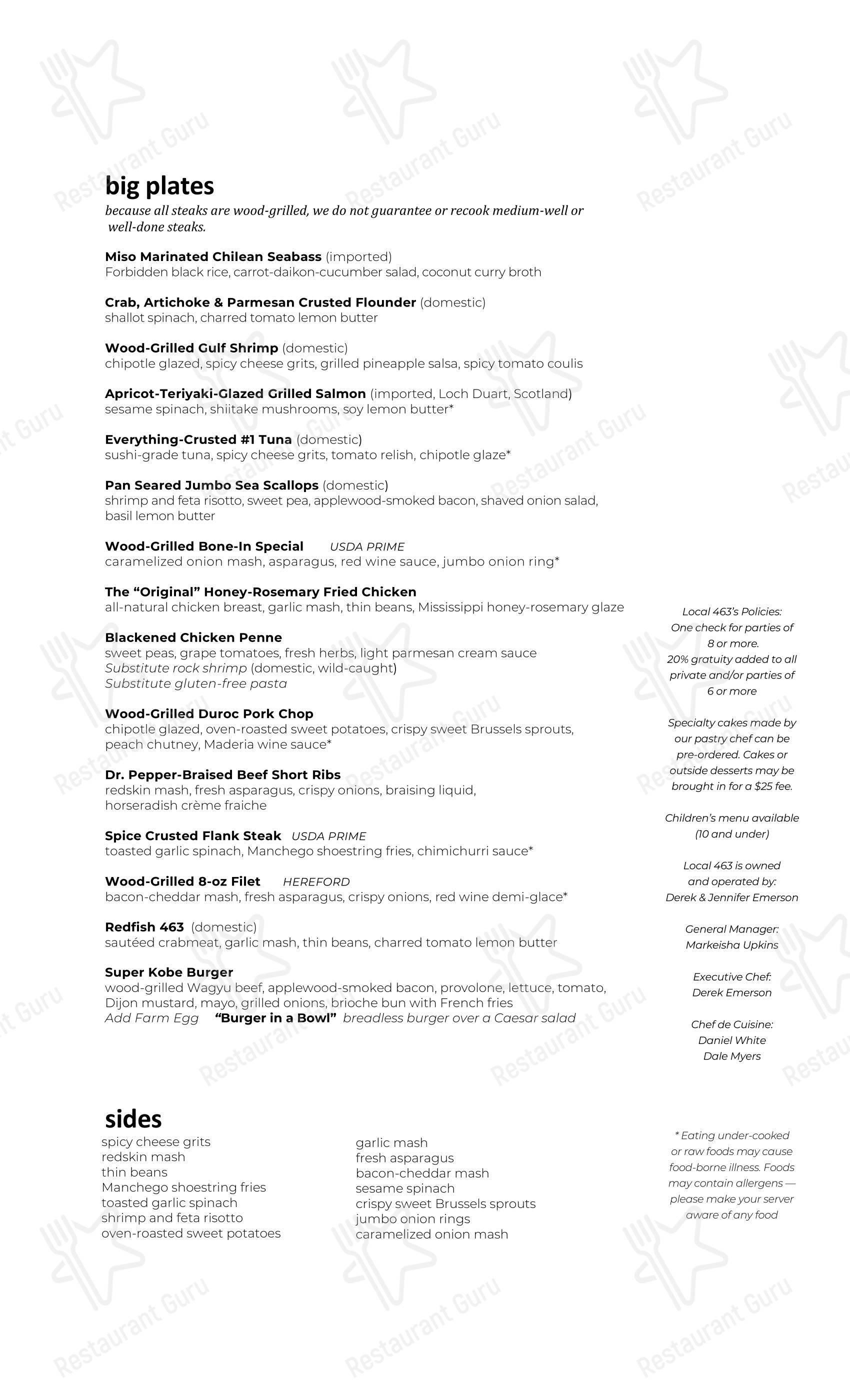 Takeaway Menu ресторана Local 463 в Риджленде