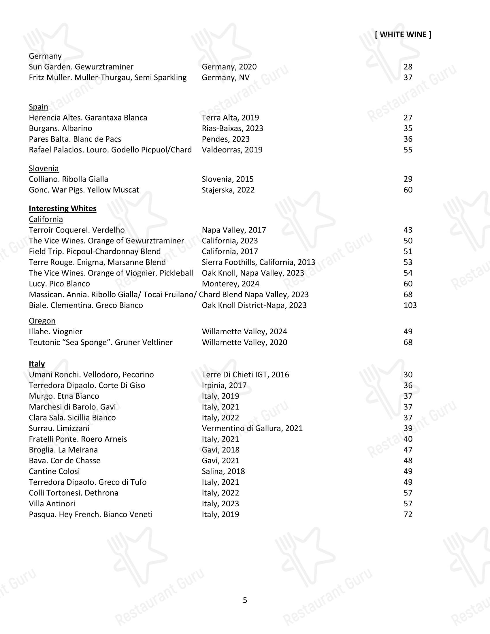Меню ресторана Local 463 - Wine Menu