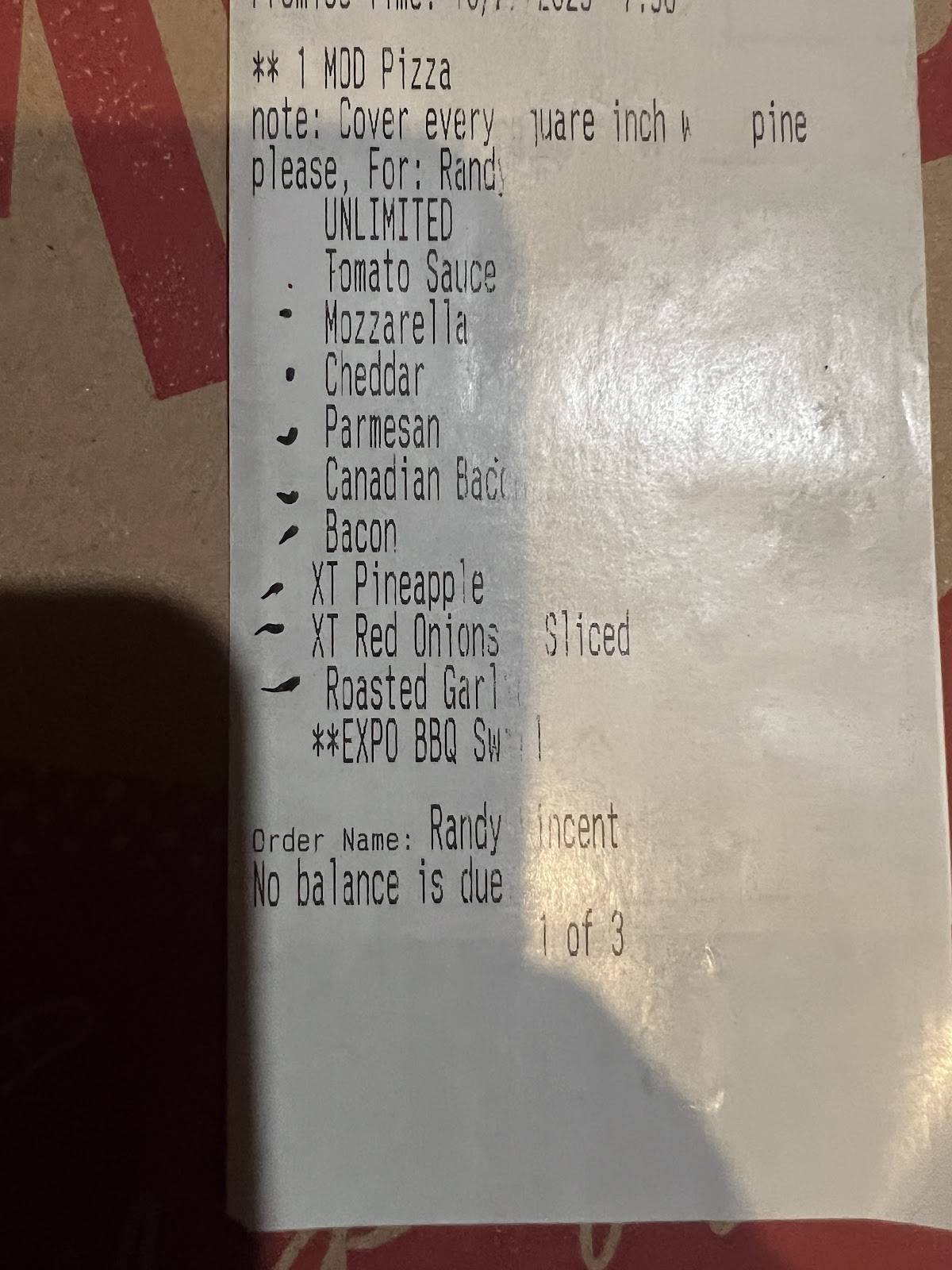 MOD Pizza меню