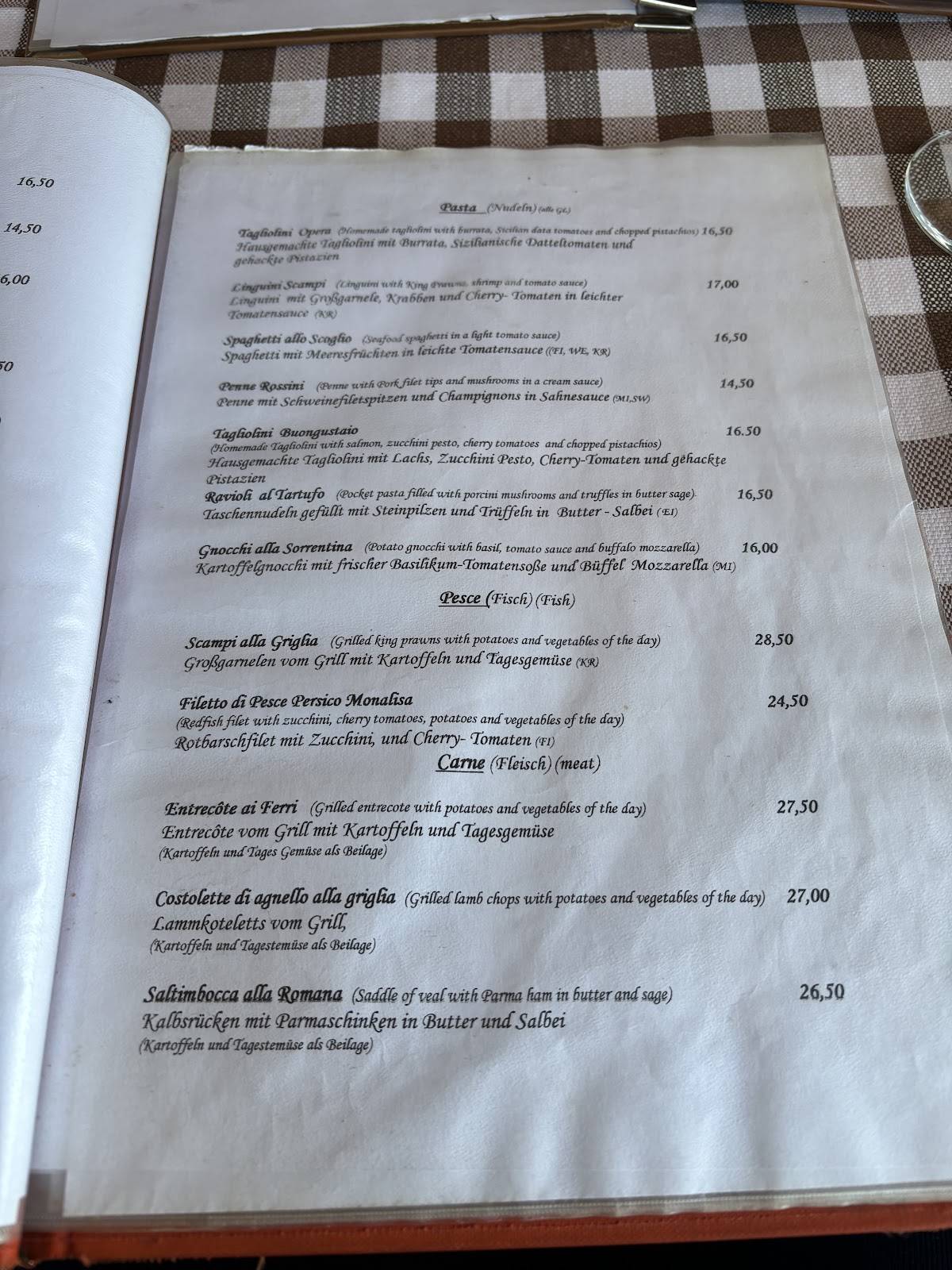 Opera Italiana меню