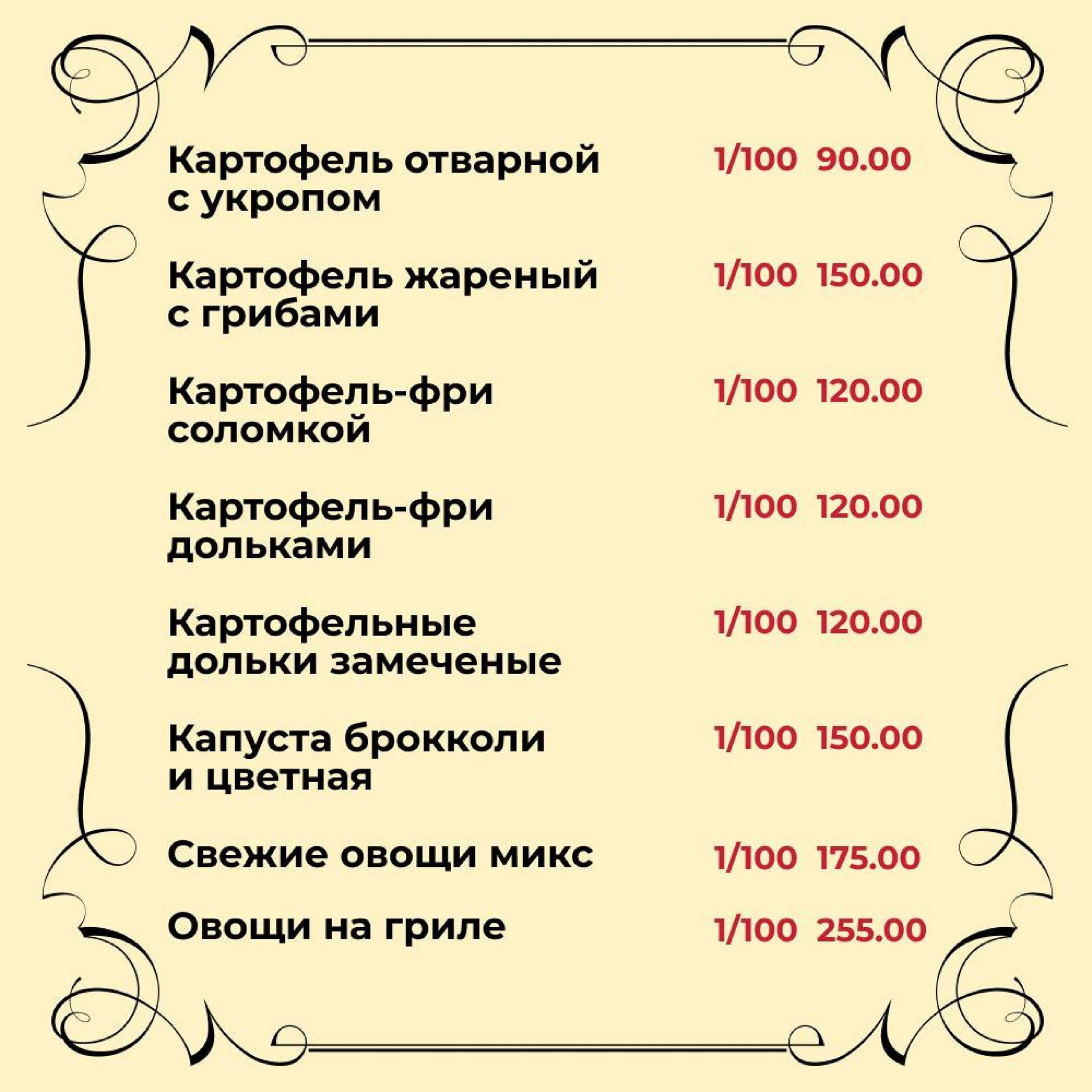 Манилов меню