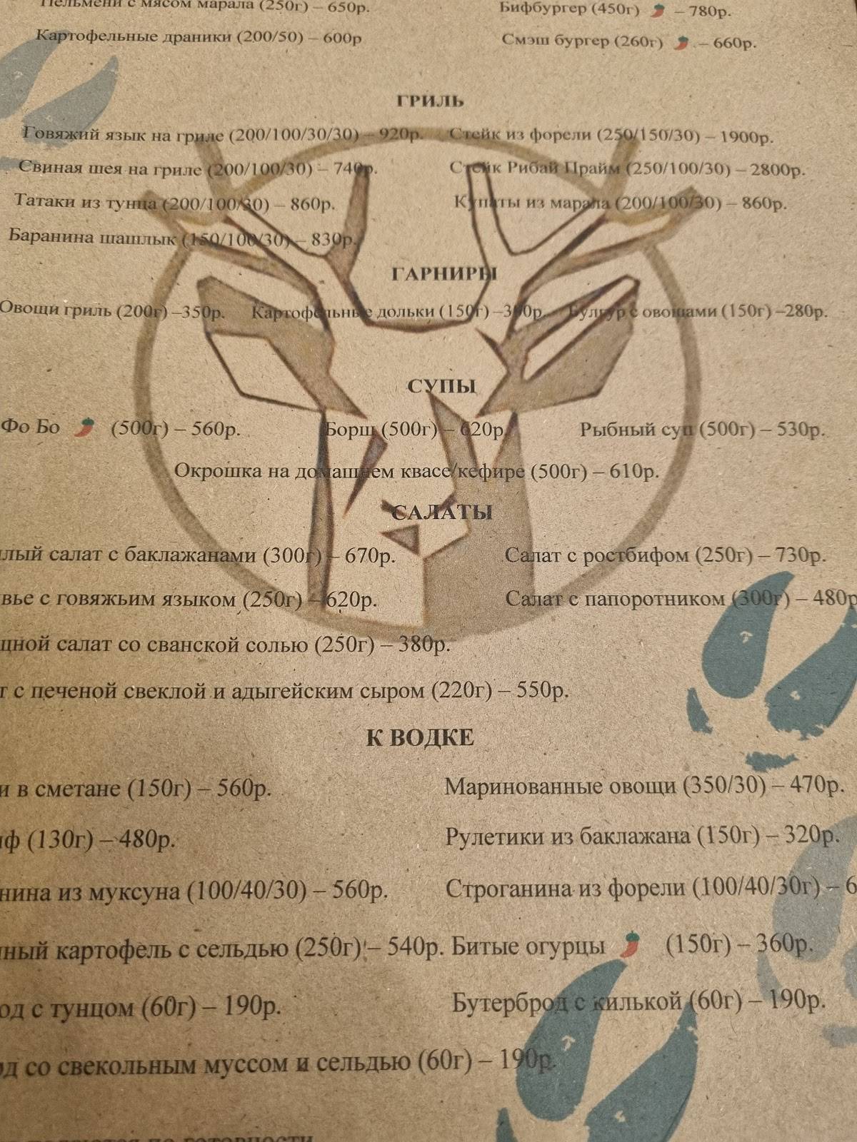 Перевал Марал меню