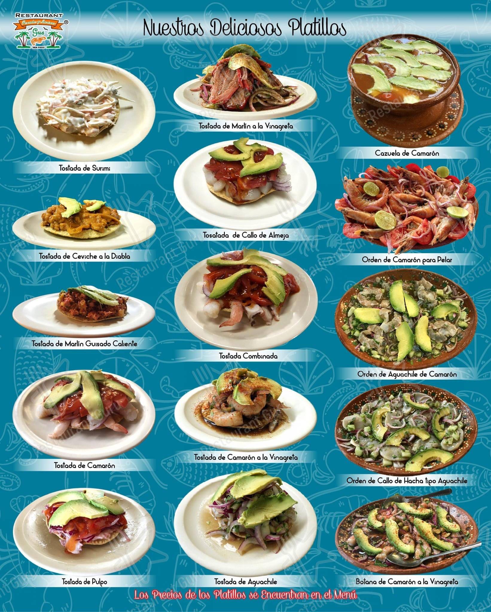 Меню ресторана Mariscos Gus
