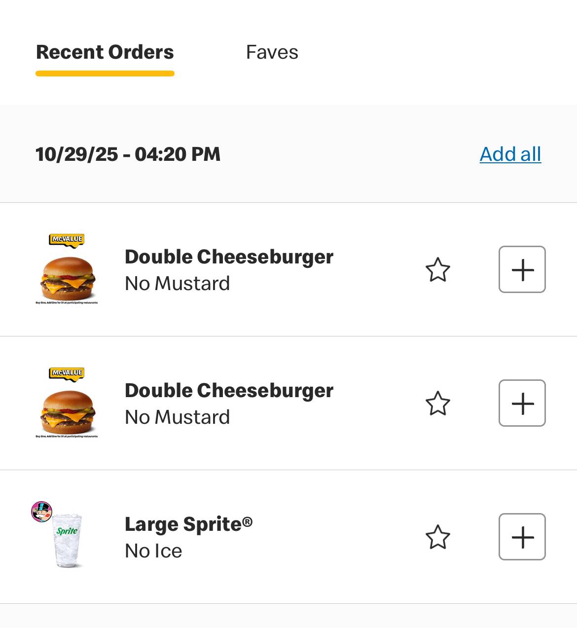 McDonald's меню