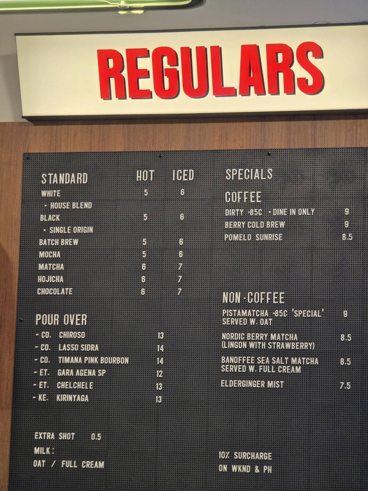 REGULARS меню