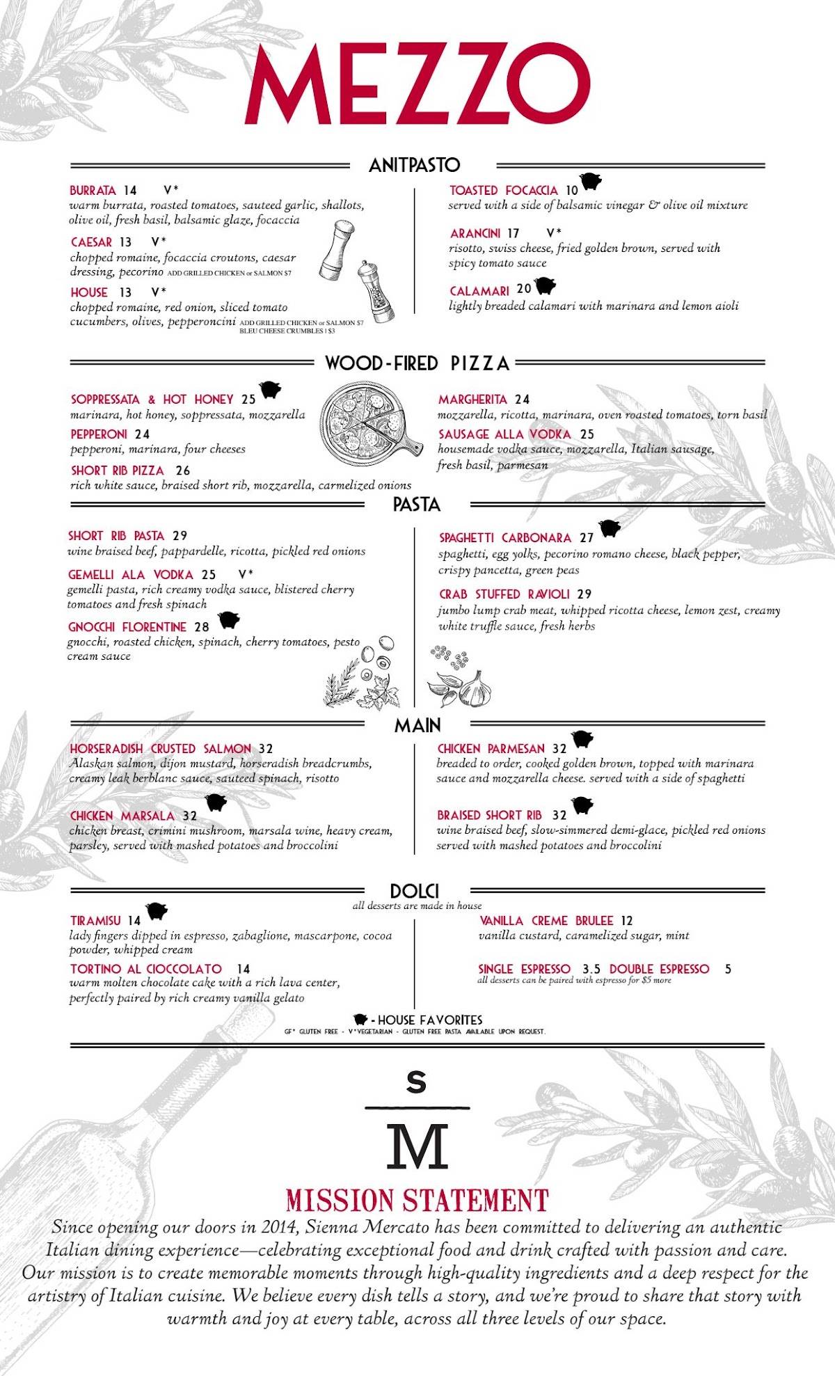 Mezzo at Sienna Mercato Italian меню
