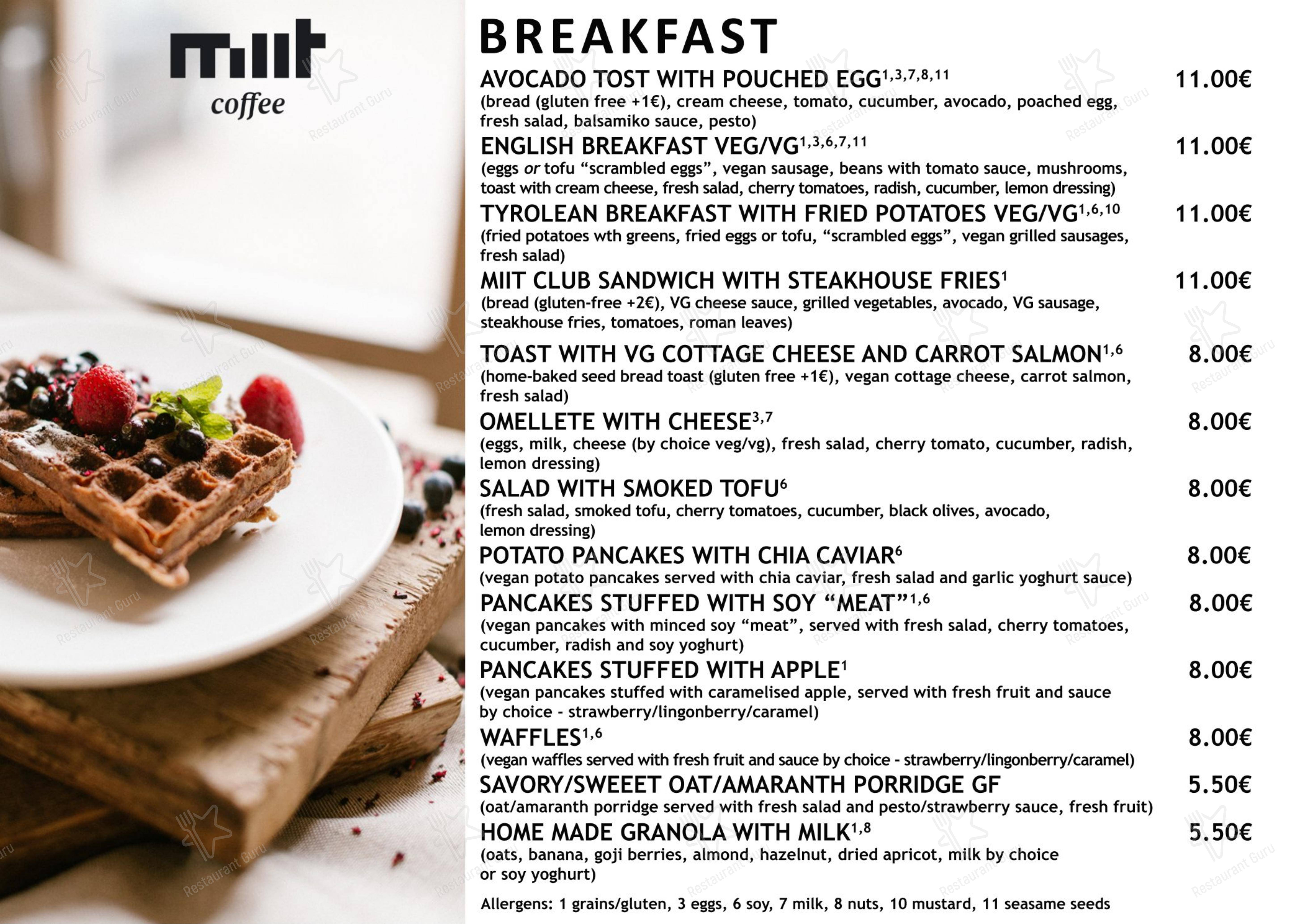 Меню ресторана MiiT Coffee