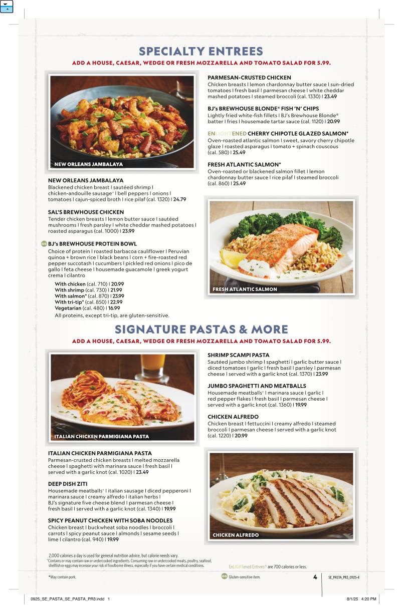 BJ's Restaurant & Brewhouse меню
