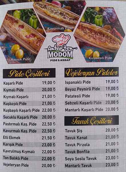MODOM PİDE KEBAP LAHMACUN меню