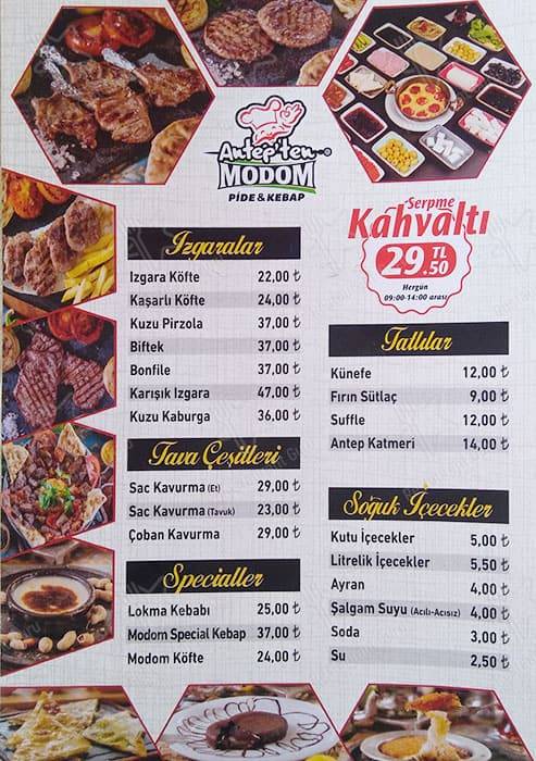 MODOM PİDE KEBAP LAHMACUN меню