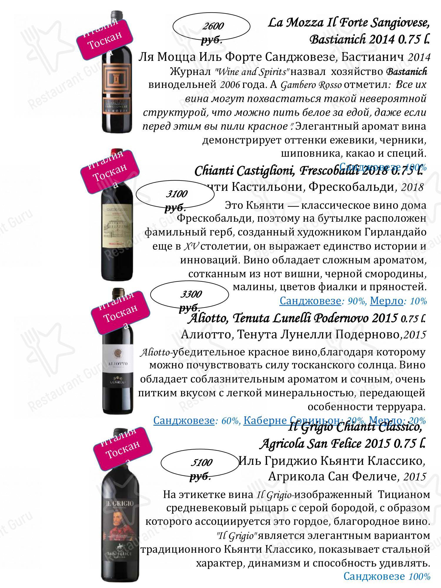 Меню ресторана Черетто Мясо