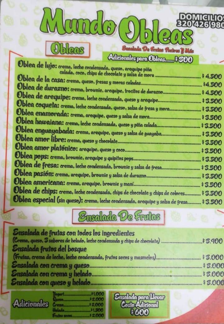 Mundo Obleas меню