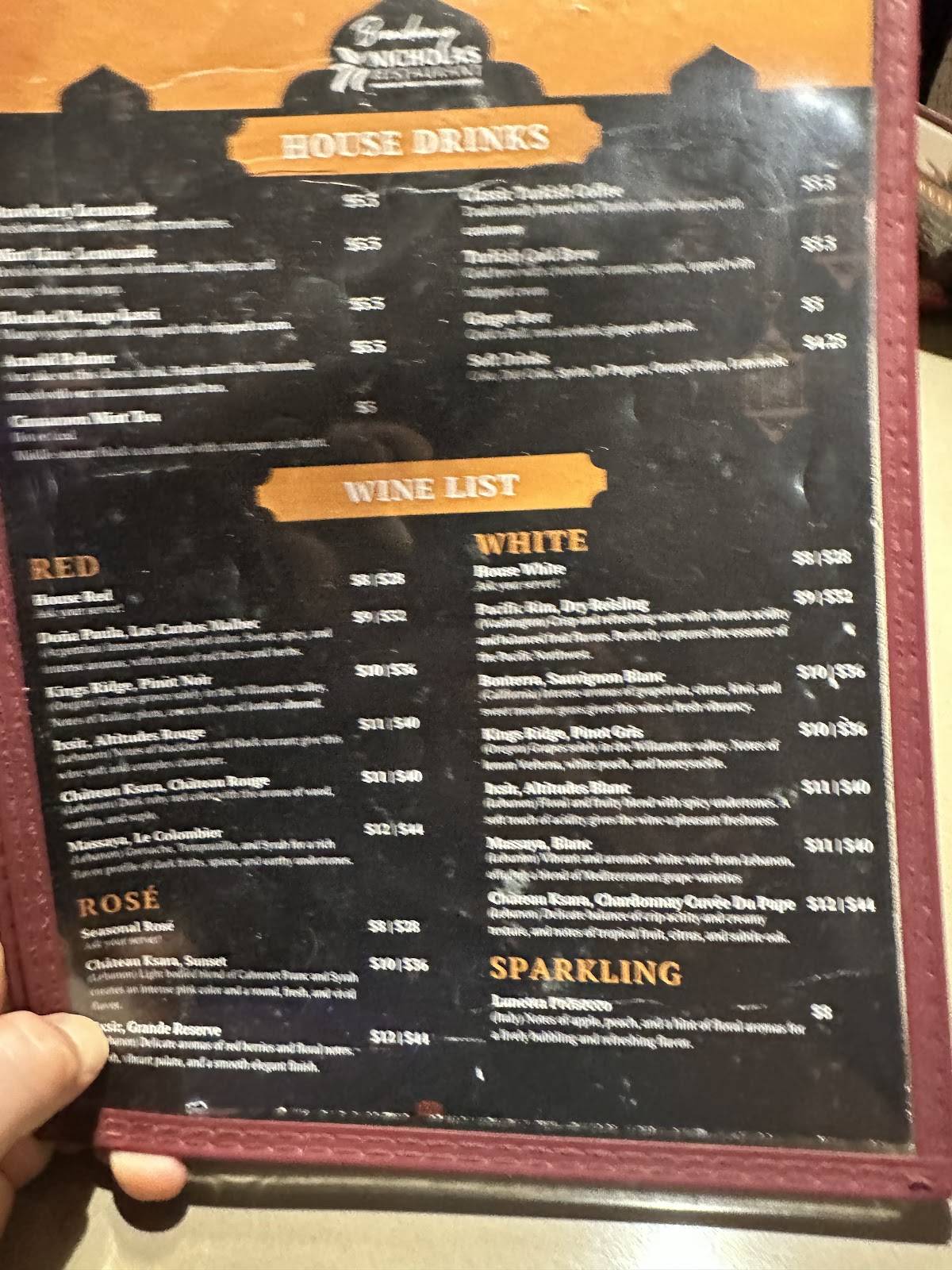 Nicholas Restaurant Lebanese and Mediterranean Cuisine меню