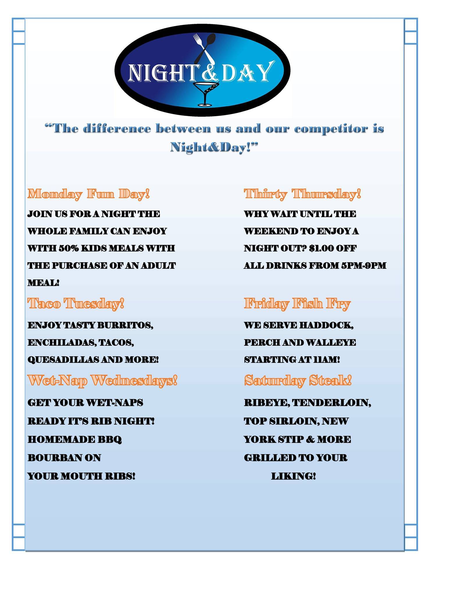 Night&Day меню