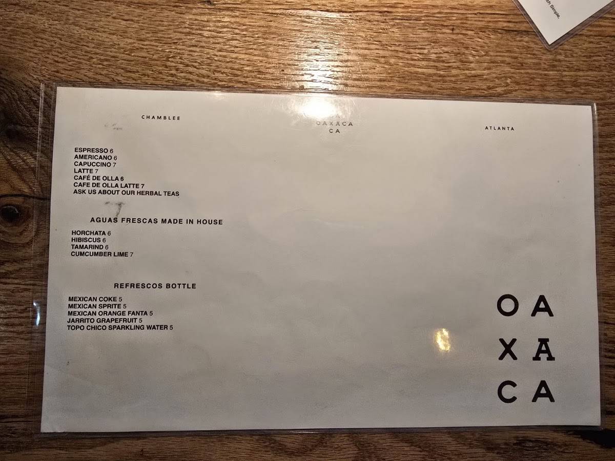 Oaxaca ATL меню