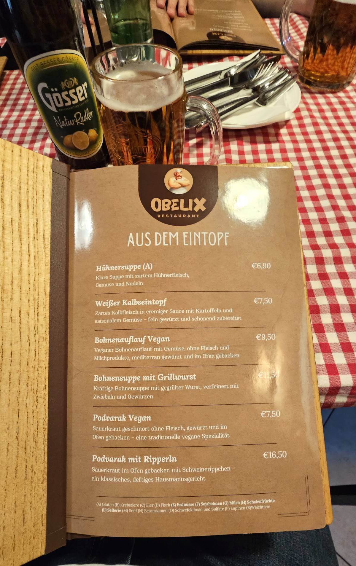 Obelix Restaurant меню