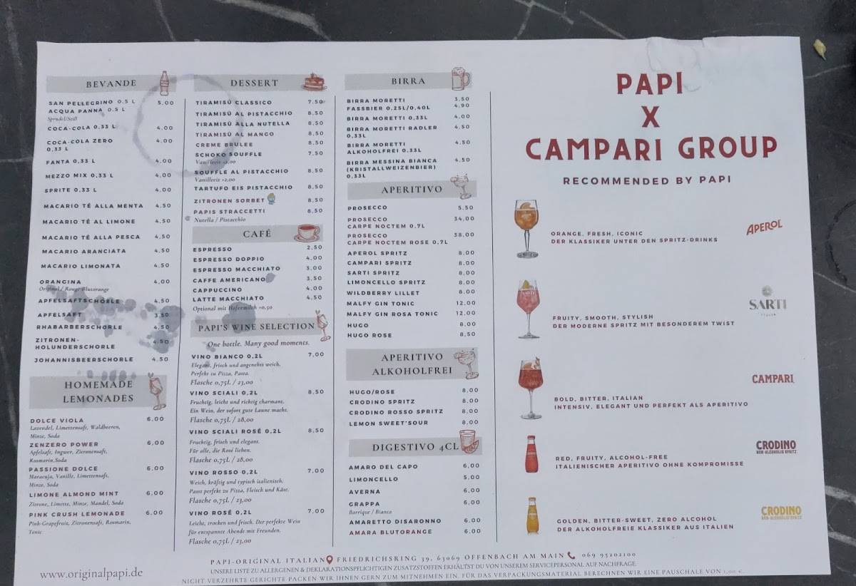 PAPI-Original Italian меню