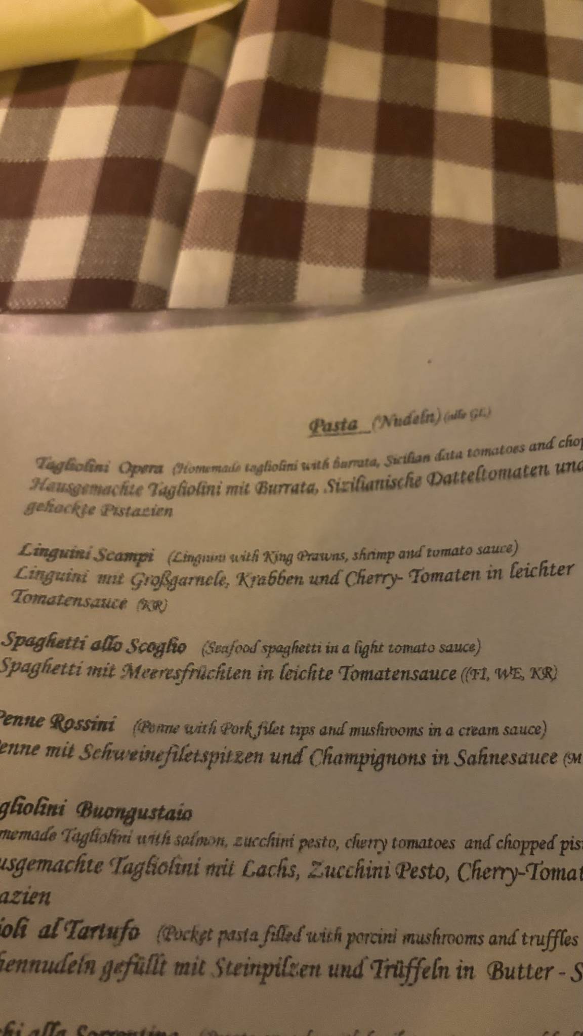 Opera Italiana меню