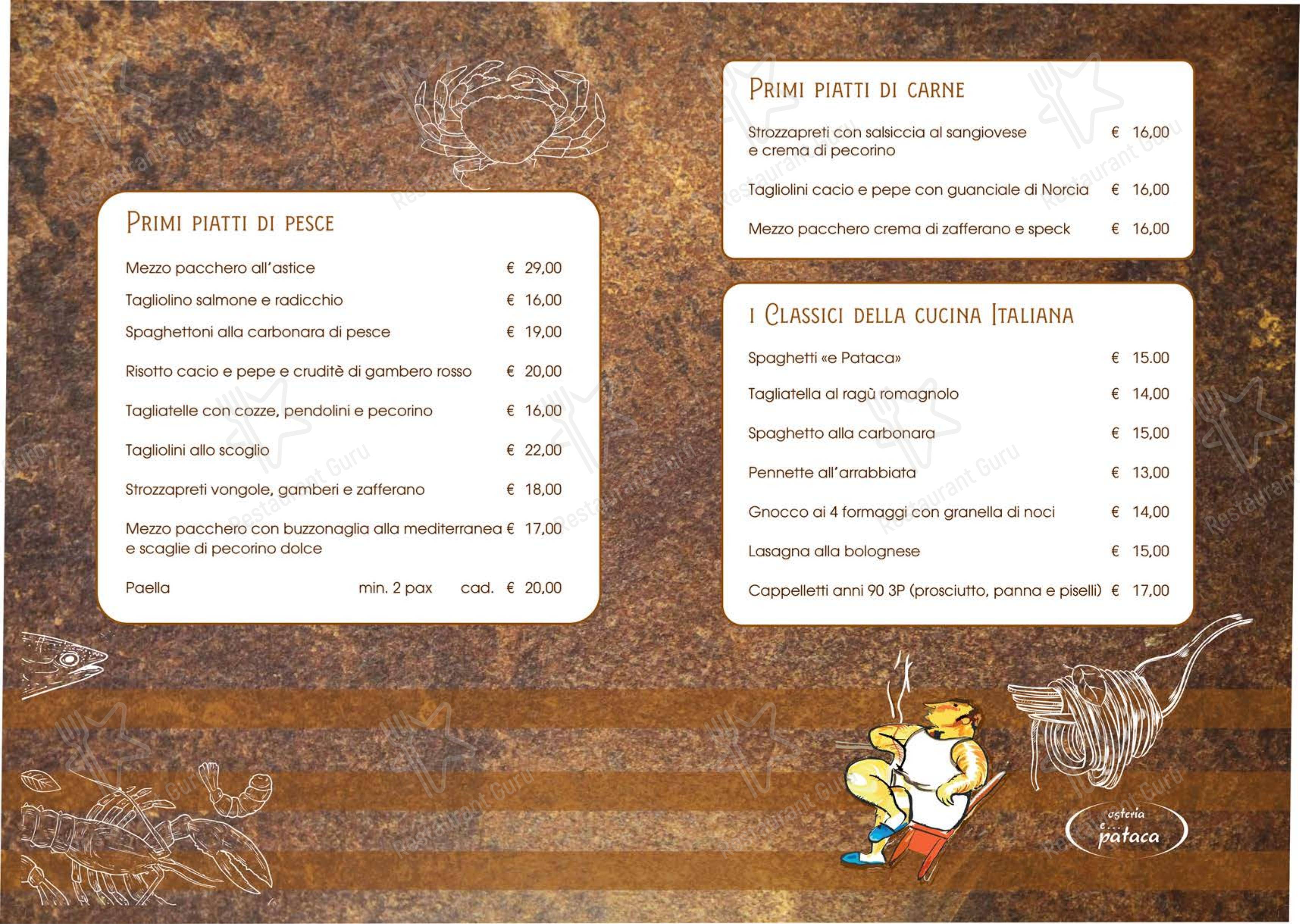 Меню пиццерии Osteria E... Pataca - Меню