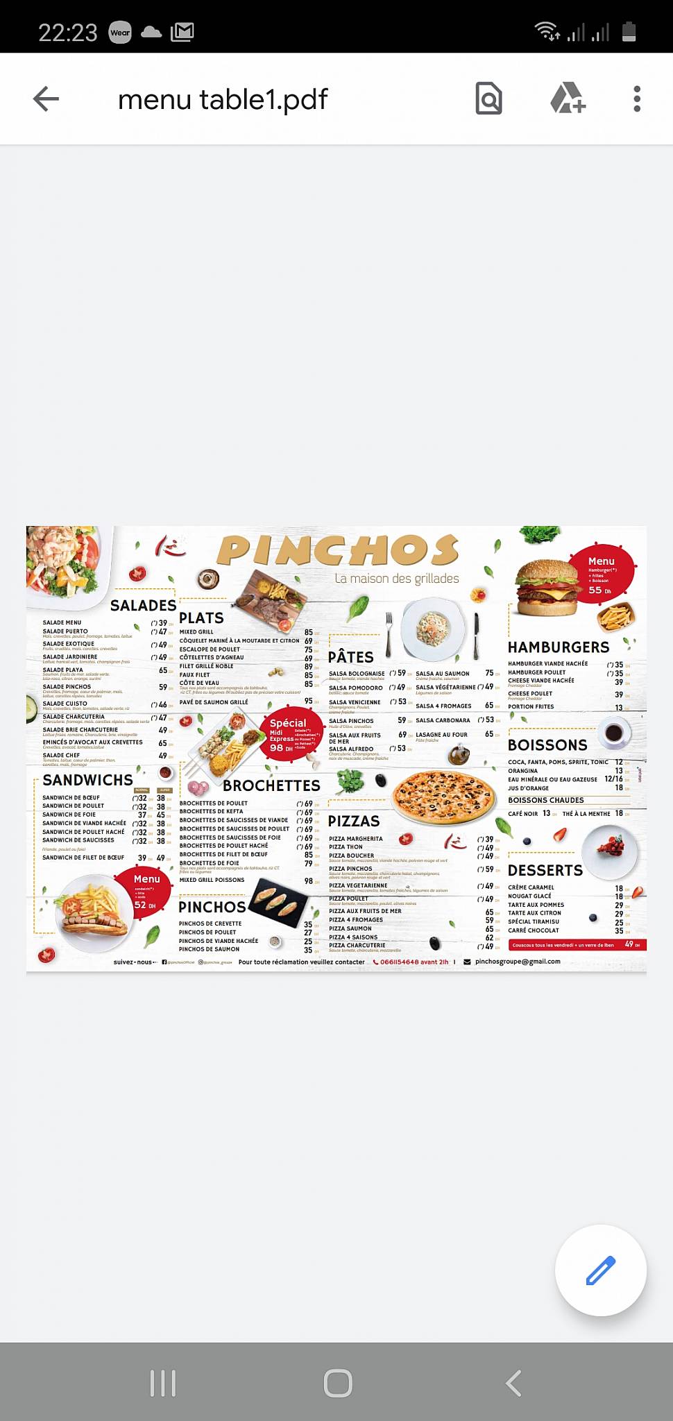 PINCHOS меню