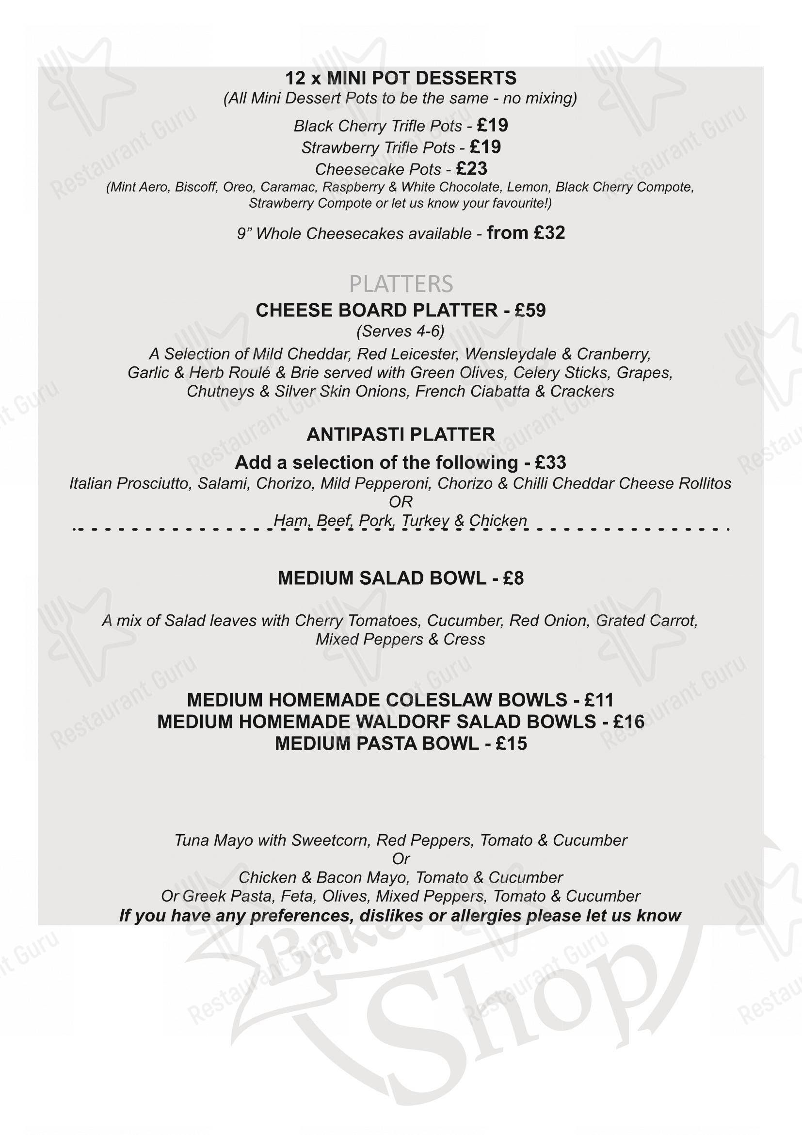 Wine Menu кафе Pacey's Bakery
