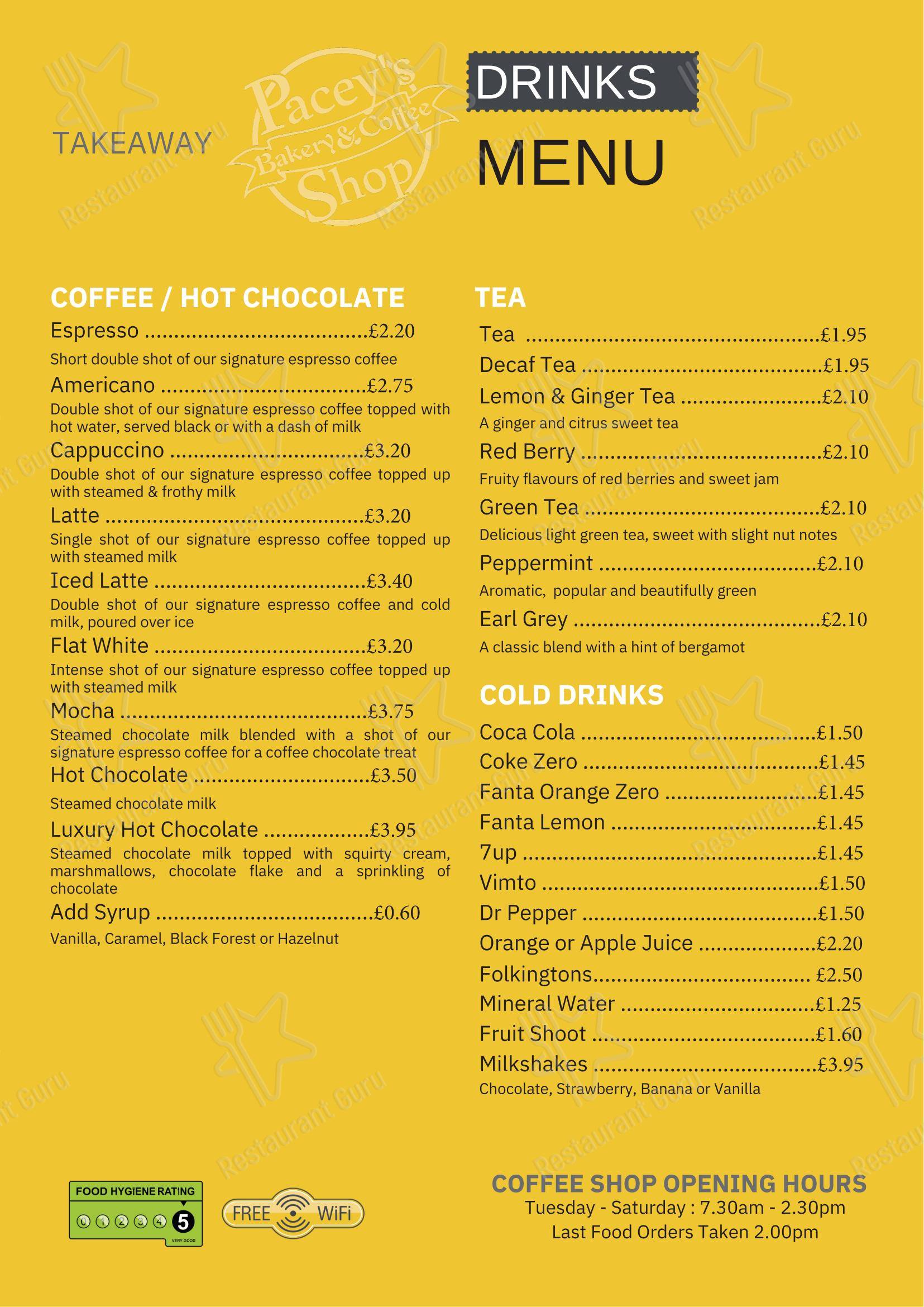 Pacey's Bakery в Спалдинге - Takeaway Menu