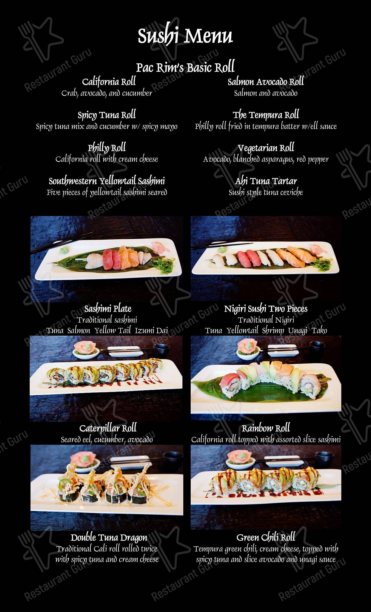 Takeaway Menu ресторана Pacific Rim в Хоббсе