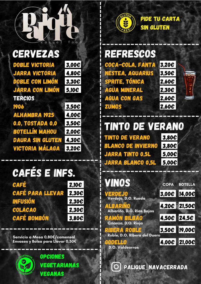 Palique Navacerrada меню