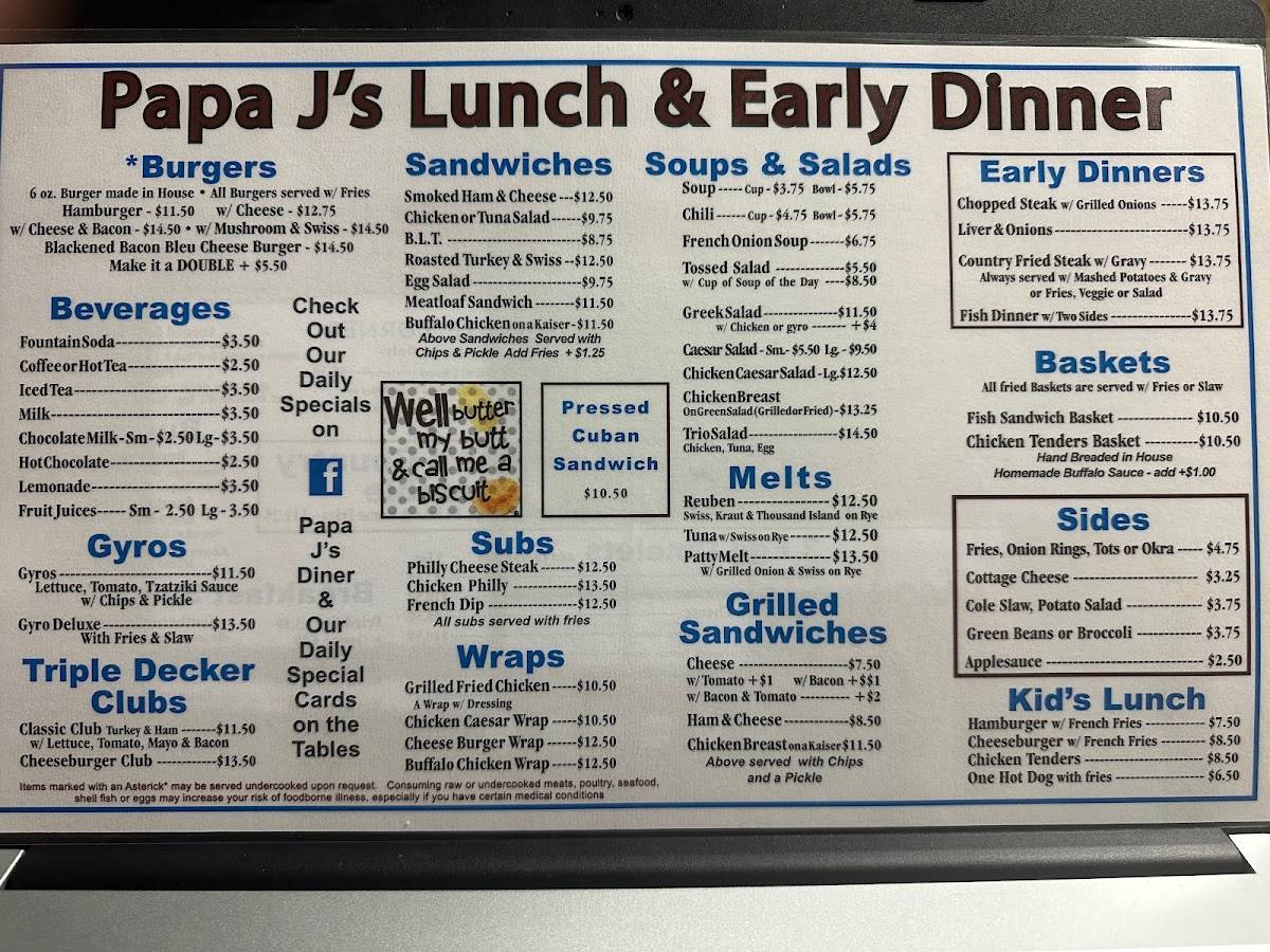 Papa J's Diner меню