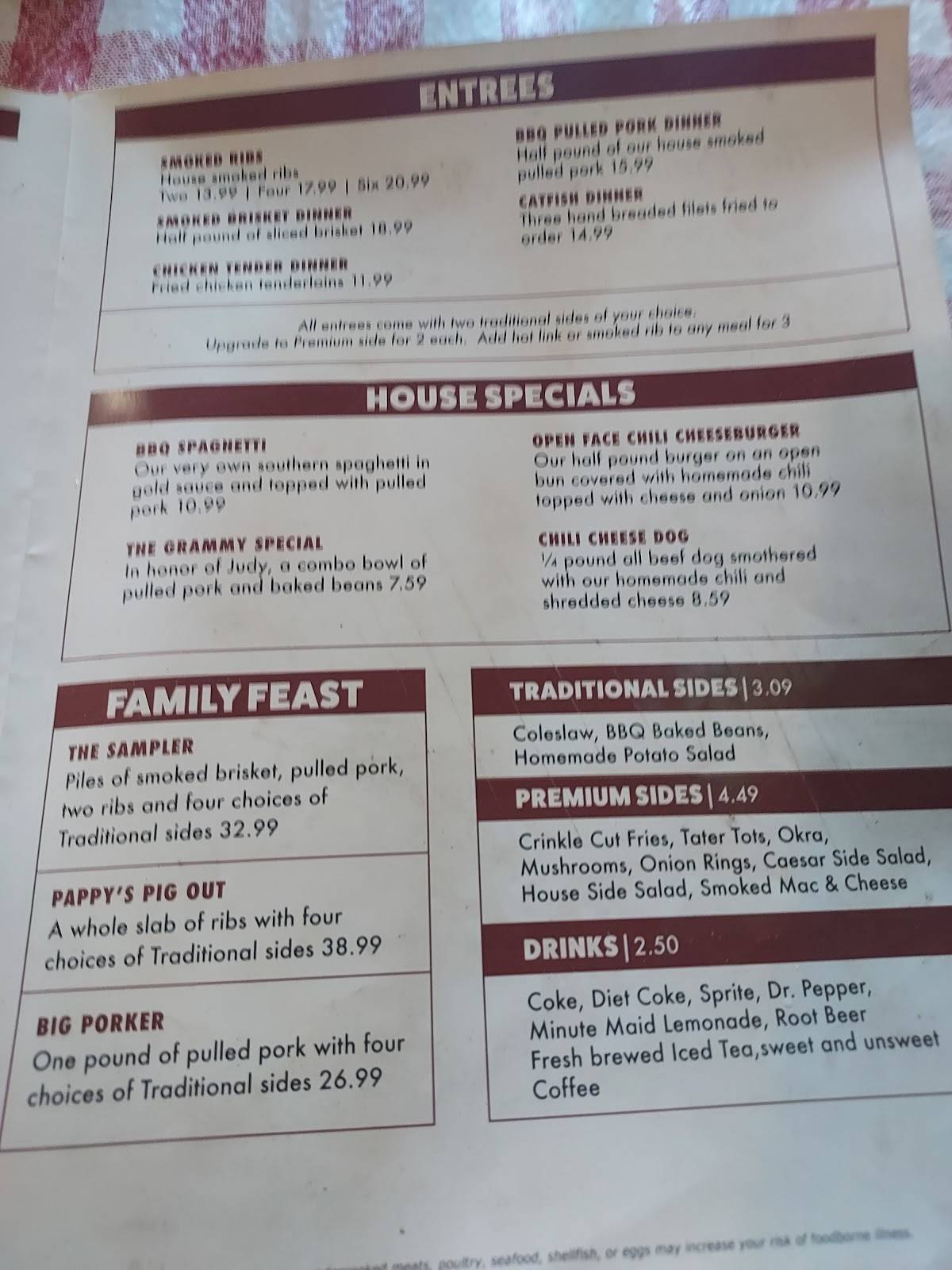 Pappy's Place меню