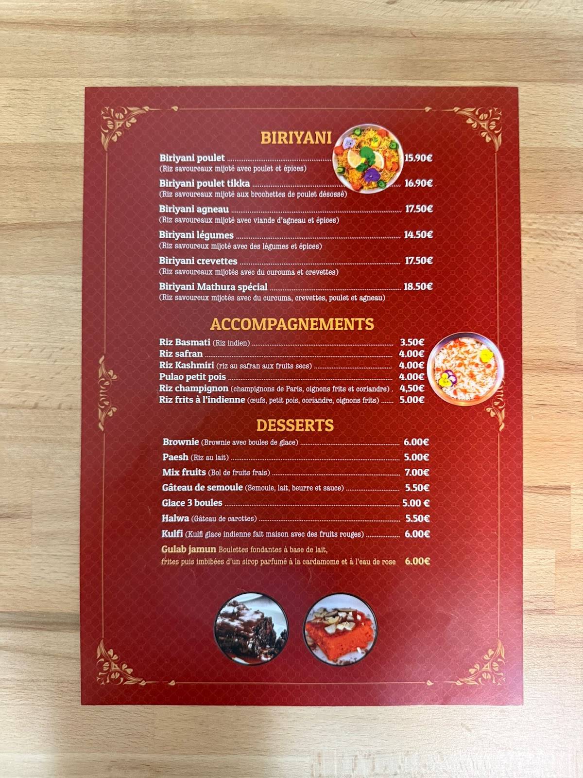 MATHURA меню