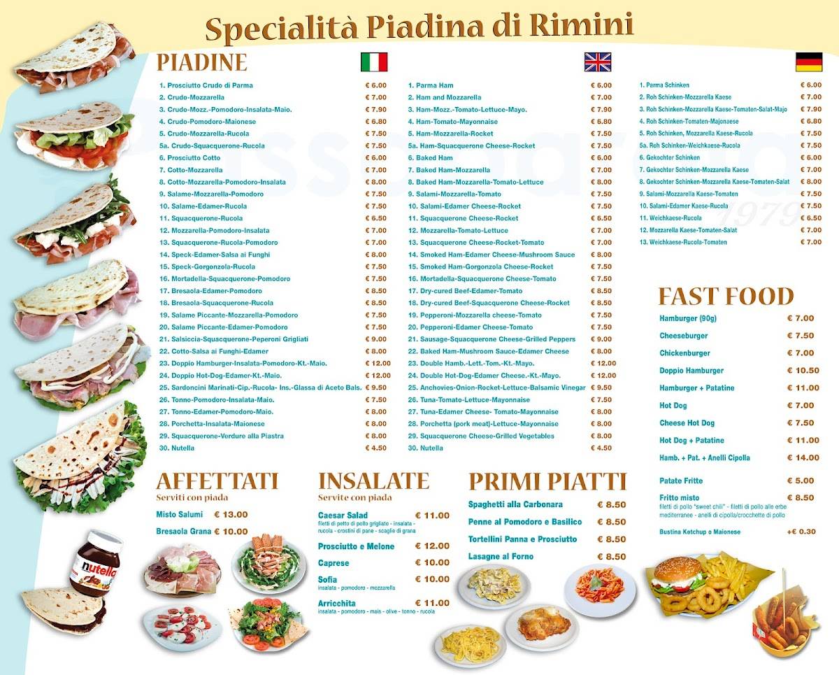 Passaparola Rimini - Bar Gelateria Piadineria меню
