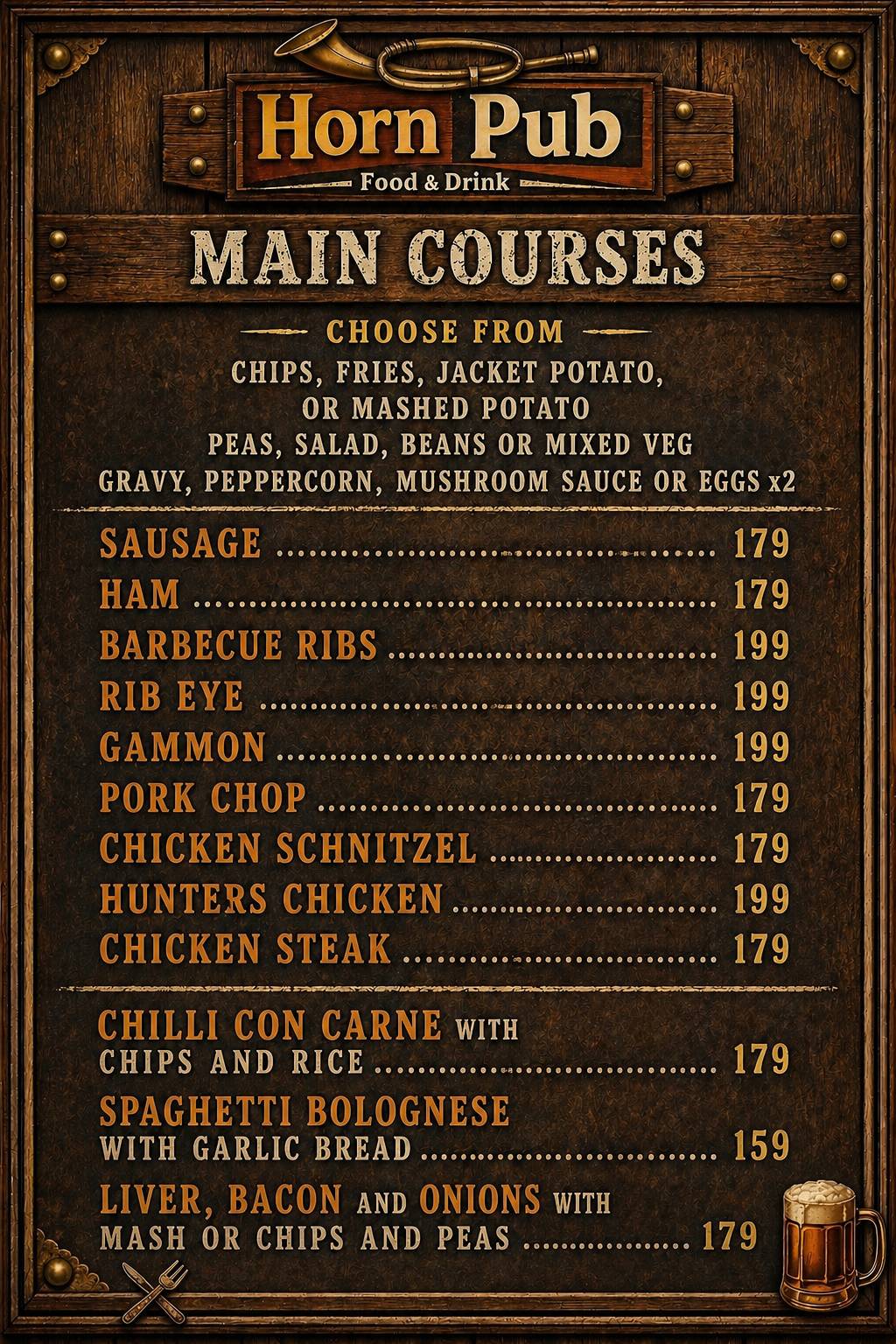 Horn Pub Food & Drinks меню
