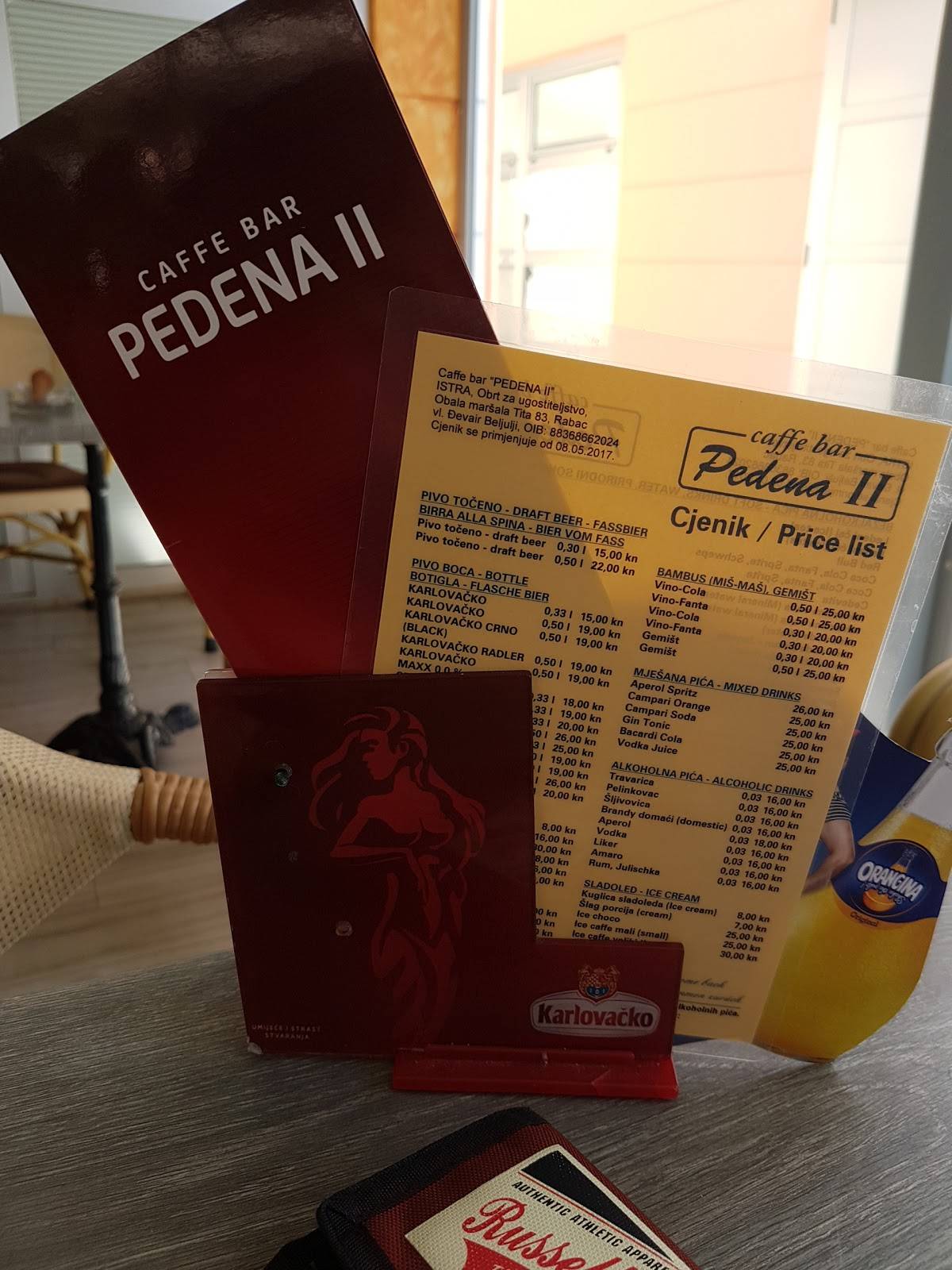 Pedena II меню